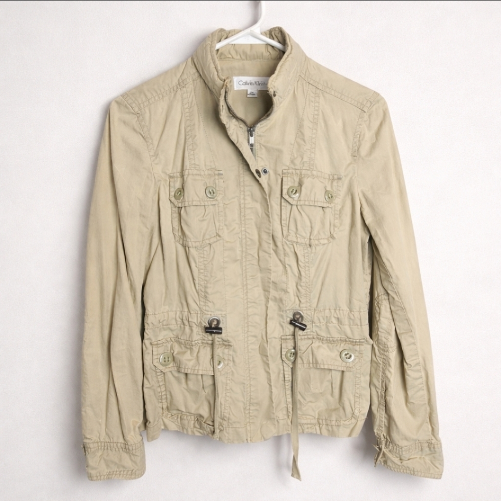 Calvin Klein Utility Military Jacket XS Light Olive Green Lightweight